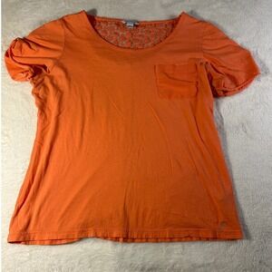 Nautica Orange Lace Back T Shirt Women's Size M Short Sleeve Pocket Tee
